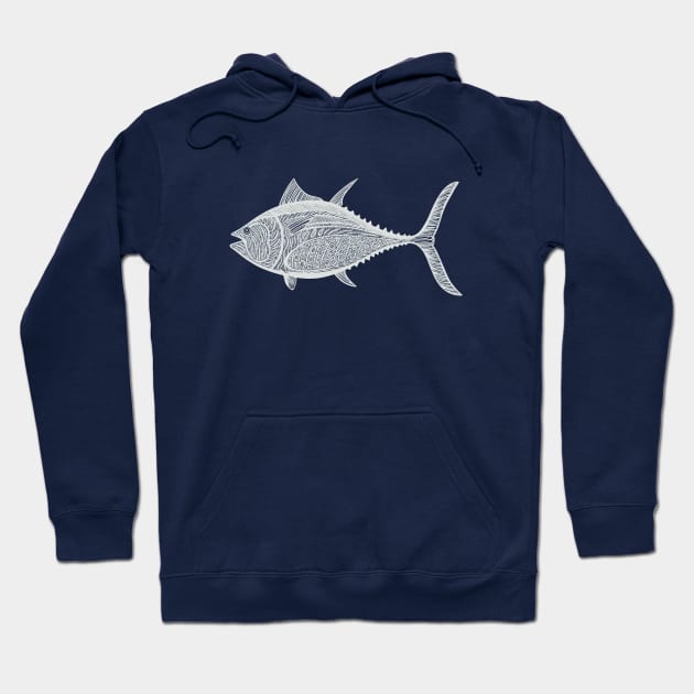 Bluefin Tuna Ink Art - cool fish design - on navy blue Hoodie by Green Paladin